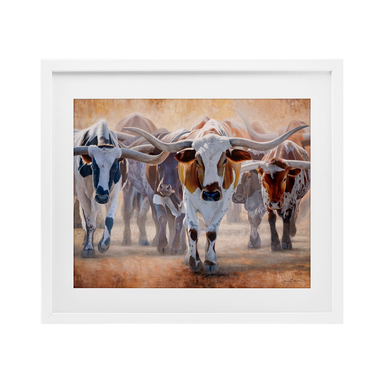 Stupell Industries Trotting Longhorn Cattle Framed Print Under Glass, design by James Corwin